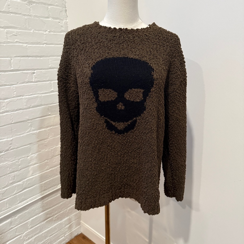 Bobeau Brown Crewneck Sweater with Skull Design